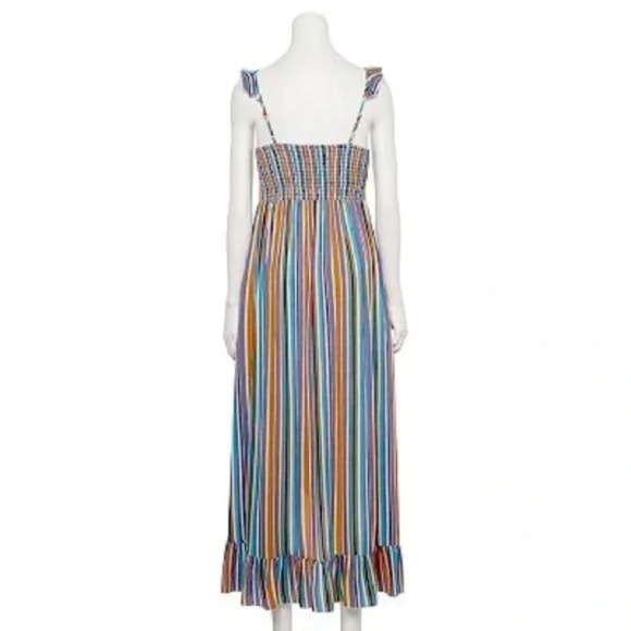 Hint of Mint | New Multicolor Striped Ruffled Smocked Maxi Dress, Juniors Large - Picture 3 of 10